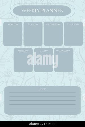 Illustration of weekly planner with monday, tuesday, wednesday, thursday and notes text Stock Photo