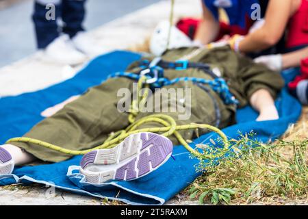 First aid after accident at work Stock Photo