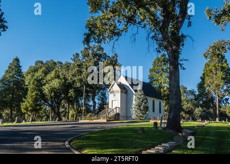 Little church on the hill was built by volunteers with donated materials. Stock Photo