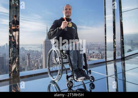 New York City, United States . 06th Nov, 2023. Marcel Hug of Switzerland winner of the men's wheelchair TCS New York City Marathon poses for a photo at the Summit One Vanderbilt in New York, US on November 6, 2023. This year's race was the world's biggest and boldest marathon with around 50,000 finishers. Credit: Brazil Photo Press/Alamy Live News Stock Photo