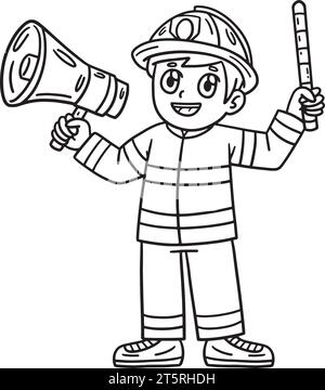 Firefighter with Megaphone Coloring Page for Kids Stock Vector Image ...