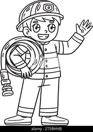 Firefighter Carrying Water Hose Coloring Page Stock Vector Image & Art ...