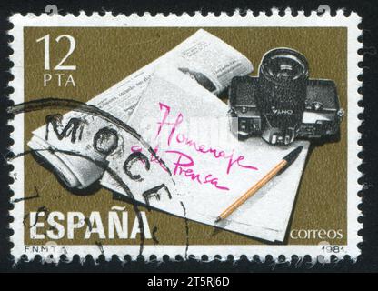 SPAIN - CIRCA 1981: stamp printed by Spain, shows Newspaper and Camera, circa 1981 Stock Photo