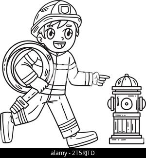 Firefighter Fire Hydrant Coloring Page for Kids Stock Vector Image ...
