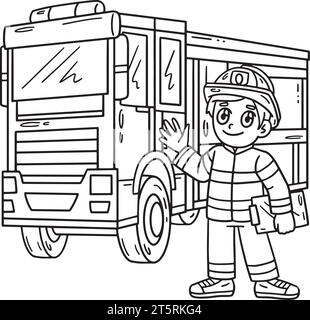 Firefighter Truck Isolated Coloring Page for Kids Stock Vector Image ...