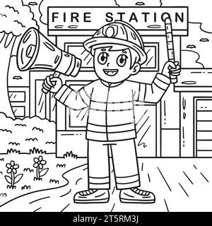 Firefighter with Megaphone Coloring Illustration Stock Vector Image ...