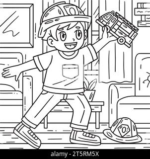 Firefighter and Child Coloring Page for Kids Stock Vector Image & Art ...