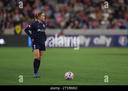 San Diego, California, USA. 5th Nov, 2023. San Diego Wave FC defender ABBY DAHLKEMPER (2) waits to take a set-piece during a NWSL playoff match between San Diego Wave FC and OL Reign at Snapdragon Stadium in San Diego, California. (Credit Image: © Brenton Tse/ZUMA Press Wire) EDITORIAL USAGE ONLY! Not for Commercial USAGE! Stock Photo