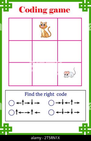 Coding game for kid's education, find the right way .Vector illustration Stock Vector