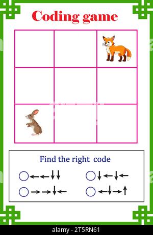 Coding game for kid's education, find the right way .Vector illustration Stock Vector