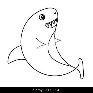 Black line cute shark, monochrome vector illustration Stock Vector