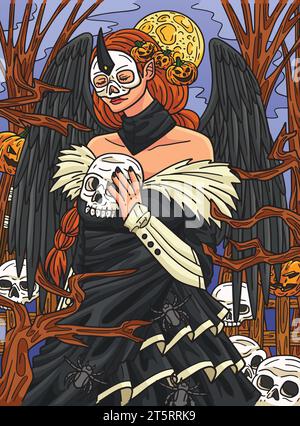 Halloween Dark Angel Colored Cartoon Illustration Stock Vector