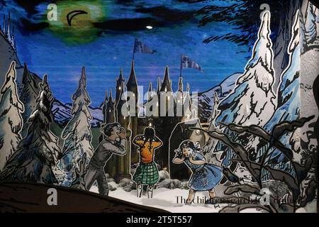 Newcastle upon Tyne, UK, 6th Nov, 2023, Fenwick Christmas Window revealed as The Lion, The Witch and The Wardrobe, Novel by C. S. Lewis on Northumberland Street, Newcastle upon Tyne, UK, 6th Nov, 2023, Credit: DEW/Alamy Live News Stock Photo