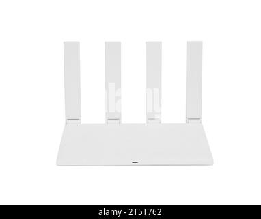 One modern Wi-Fi router isolated on white Stock Photo