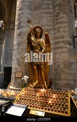 Statue of Saint Michael inside the Cathedral of St. Michael and St. Gudula (Cathédrale des Saints Michel et Gudule) – Brussels Belgium – 23 October 20 Stock Photo