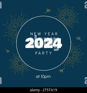 Illustration of new year 2024 party at 10 pm text with firework display on blue background Stock Photo