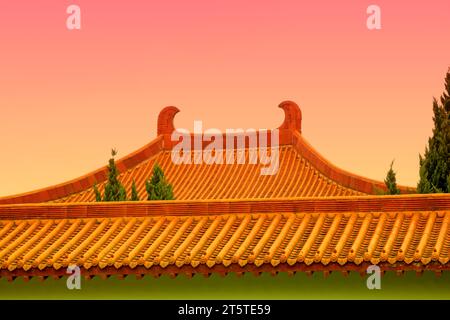 traditional Chinese architectural style yellow glazed tile roof, closeup of photo Stock Photo