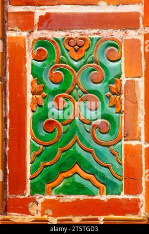 Coloured glaze wall decoration, Chinese ancient architectural landscape in China Stock Photo