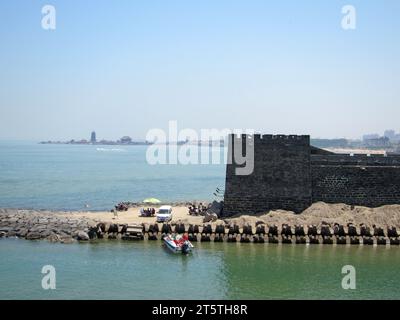 Yantai city - May 23rd: seaside architectural landscape, Penglaige scenic area, May 23rd, 2015, Yantai City, Shandong Province, China Stock Photo