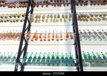 Arcadia, Oklahoma - October 25th, 2023: Variety of beverages in bottles at Pops 66 Soda Ranch on Route 66. Stock Photo