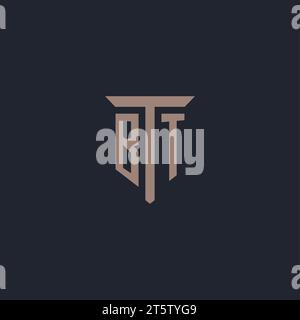 BT initial logo monogram with pillar icon design vector Stock Vector
