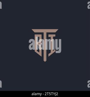 BI initial logo monogram with pillar icon design vector Stock Vector