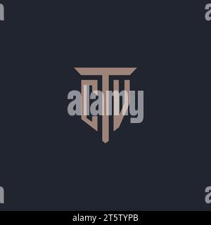 CV initial logo monogram with pillar icon design vector Stock Vector