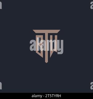 BW initial logo monogram with pillar icon design vector Stock Vector