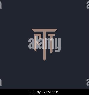 FT initial logo monogram with pillar icon design vector Stock Vector