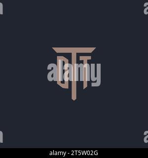 DT initial logo monogram with pillar icon design vector Stock Vector