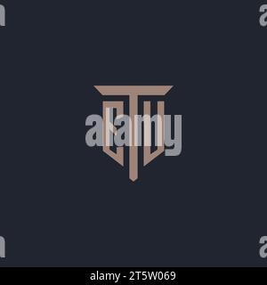 EU initial logo monogram with pillar icon design vector Stock Vector