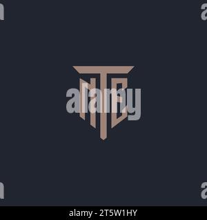 NE initial logo monogram with pillar icon design vector Stock Vector
