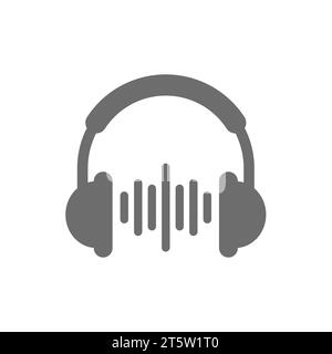 Headphones or earphones with sound wave icon. Headset, ear phones with music vector. Stock Vector