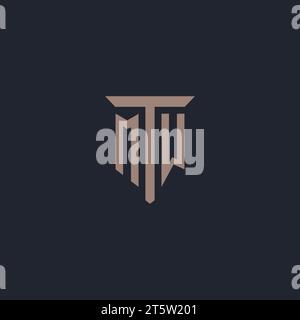 MW initial logo monogram with pillar icon design vector Stock Vector