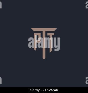 PT initial logo monogram with pillar icon design vector Stock Vector