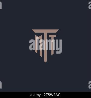 MT initial logo monogram with pillar icon design vector Stock Vector