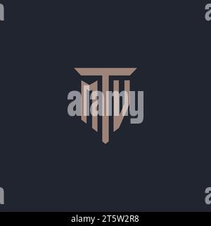 MV initial logo monogram with pillar icon design vector Stock Vector