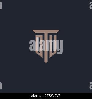 QU initial logo monogram with pillar icon design vector Stock Vector