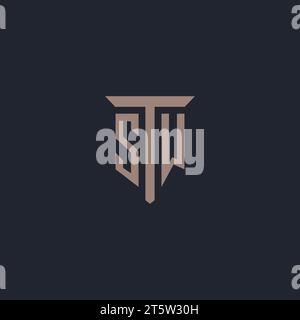 SW initial logo monogram with pillar icon design vector Stock Vector