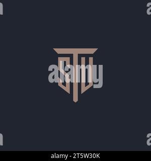 SU initial logo monogram with pillar icon design vector Stock Vector