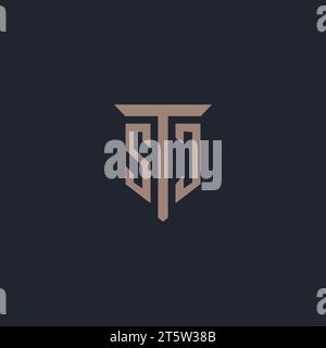 SJ initial logo monogram with pillar icon design vector Stock Vector