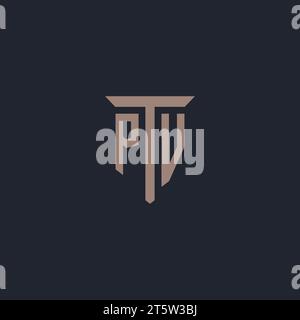 PV initial logo monogram with pillar icon design vector Stock Vector