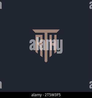 RH initial logo monogram with pillar icon design vector Stock Vector