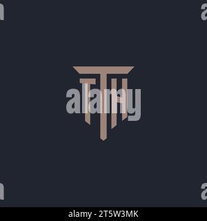 TH initial logo monogram with pillar icon design vector Stock Vector