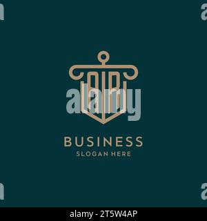 AR monogram initial logo design with shield and pillar shape design Stock Vector
