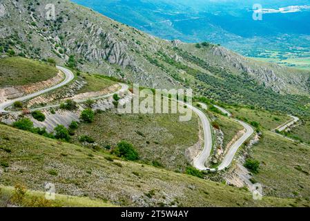 SP 98 Zig Zag Mountain Road in Abruzzo - Italy Stock Photo