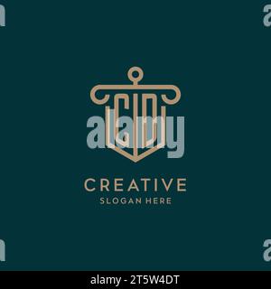 CD monogram initial logo design with shield and pillar shape design Stock Vector