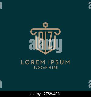 AZ monogram initial logo design with shield and pillar shape design Stock Vector