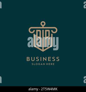 BR monogram initial logo design with shield and pillar shape design Stock Vector