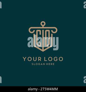 CO monogram initial logo design with shield and pillar shape design Stock Vector